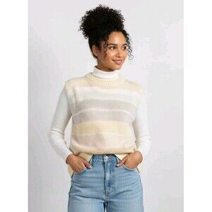 Radishes & Roses Sweater Vest Womens Small 90s Pastel Yellow Pink Colorblock Vtg